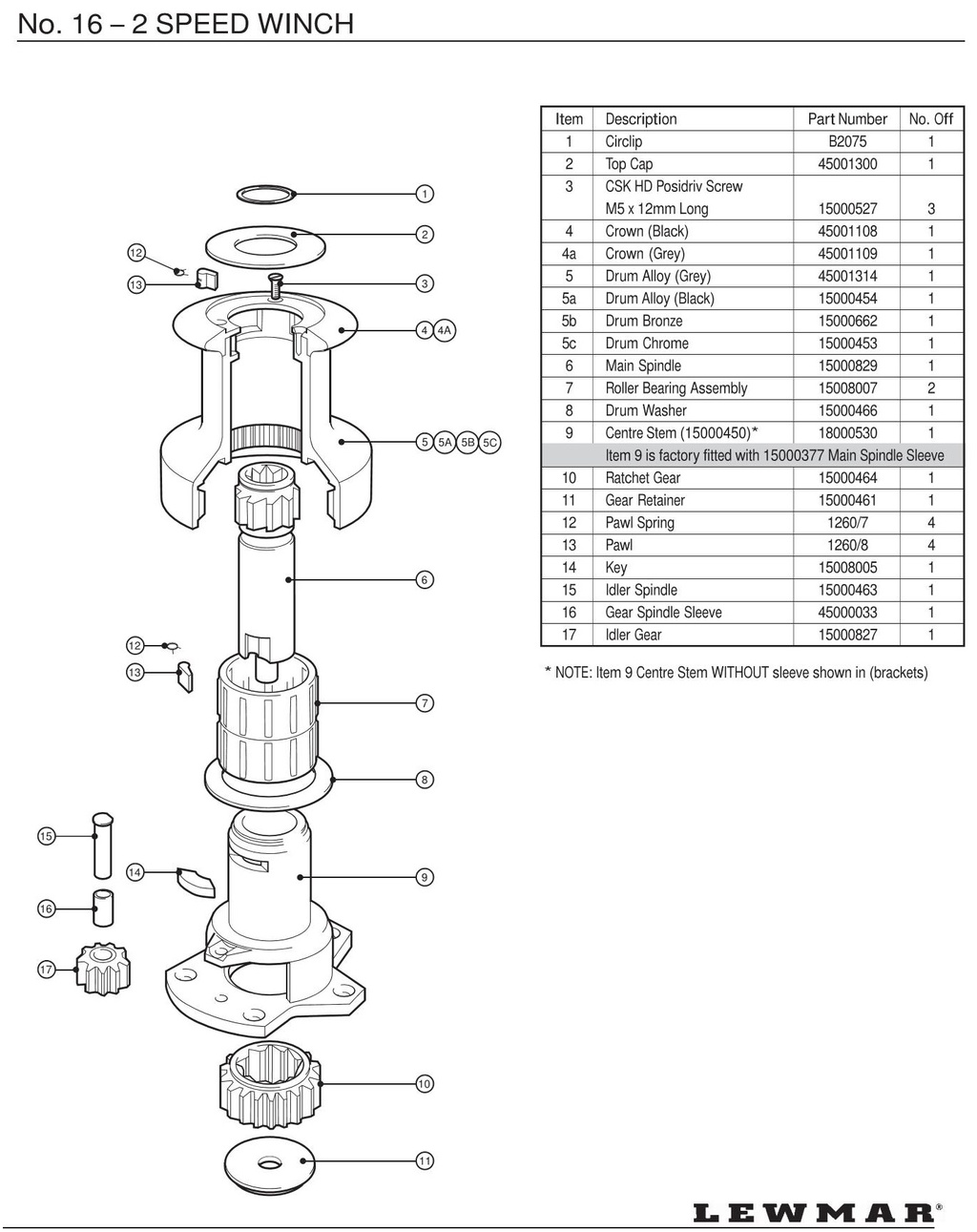 Lewmar No 16 – 2 Speed Winch Diagram | Dove Free Spirit